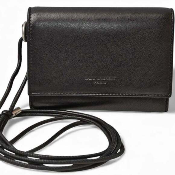 YSL SAINT LAURENT Trifold Wallet in Smooth Leather with Neck Strap Black 82...